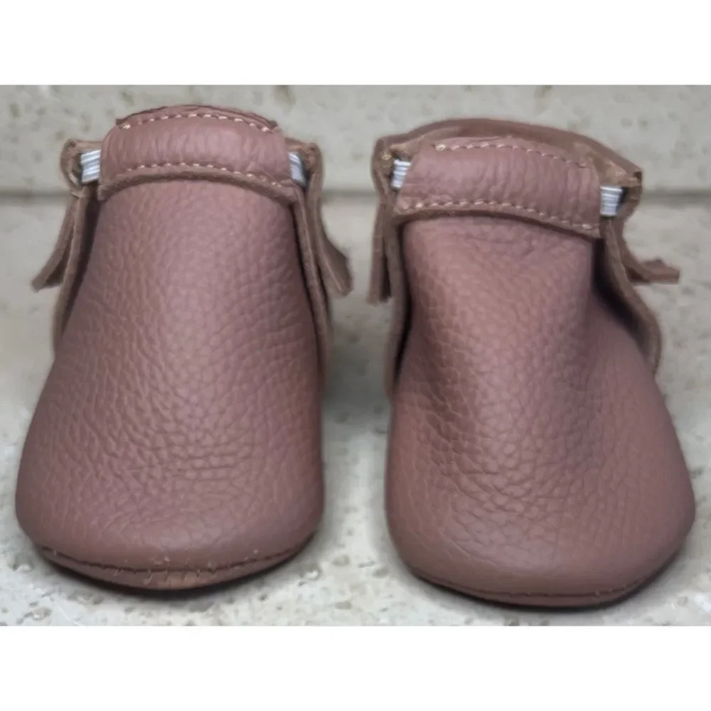 Olive & Annie Handmade Leather Infant Moccasins With Fringe Brown Sz 2 Baby Shoe